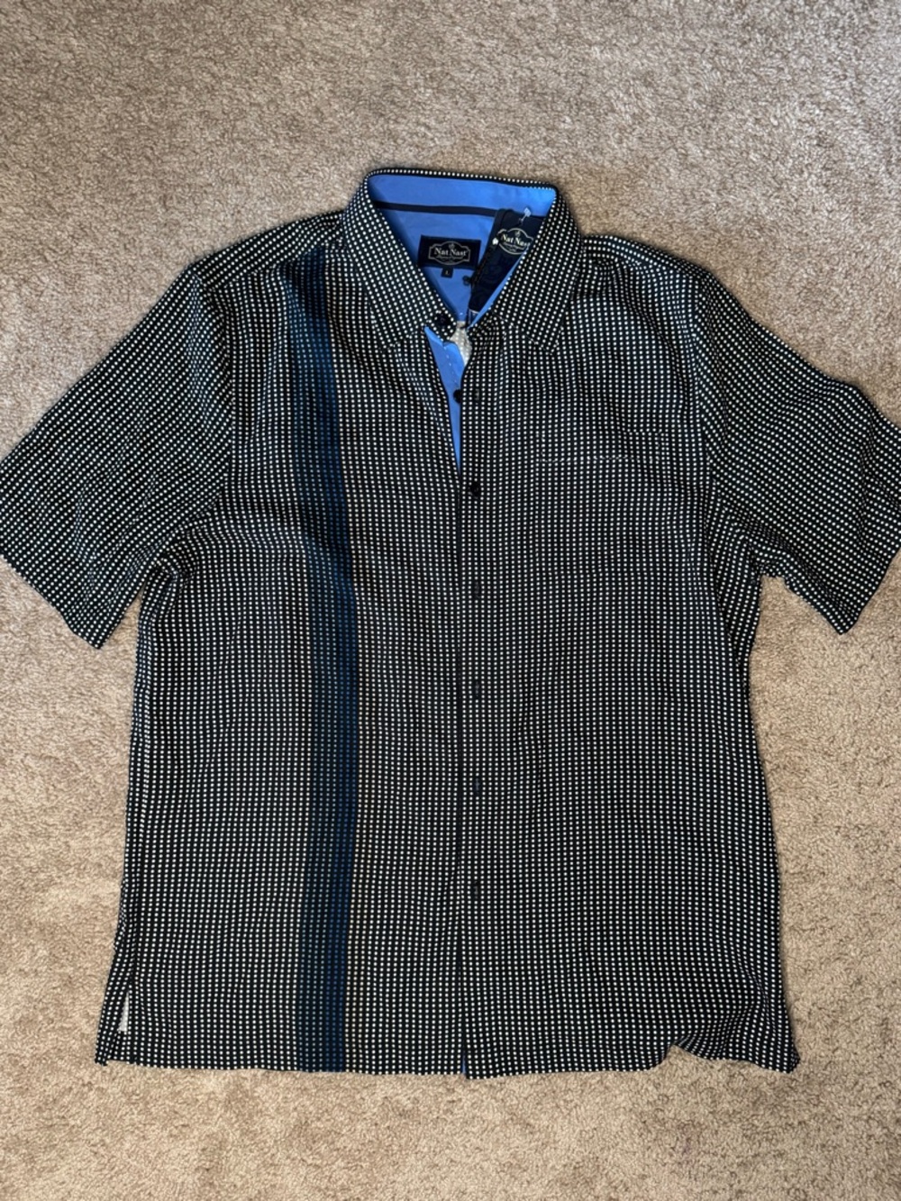 Nat Nast Black Dot-Print Short Sleeve Polo with Blue Accent